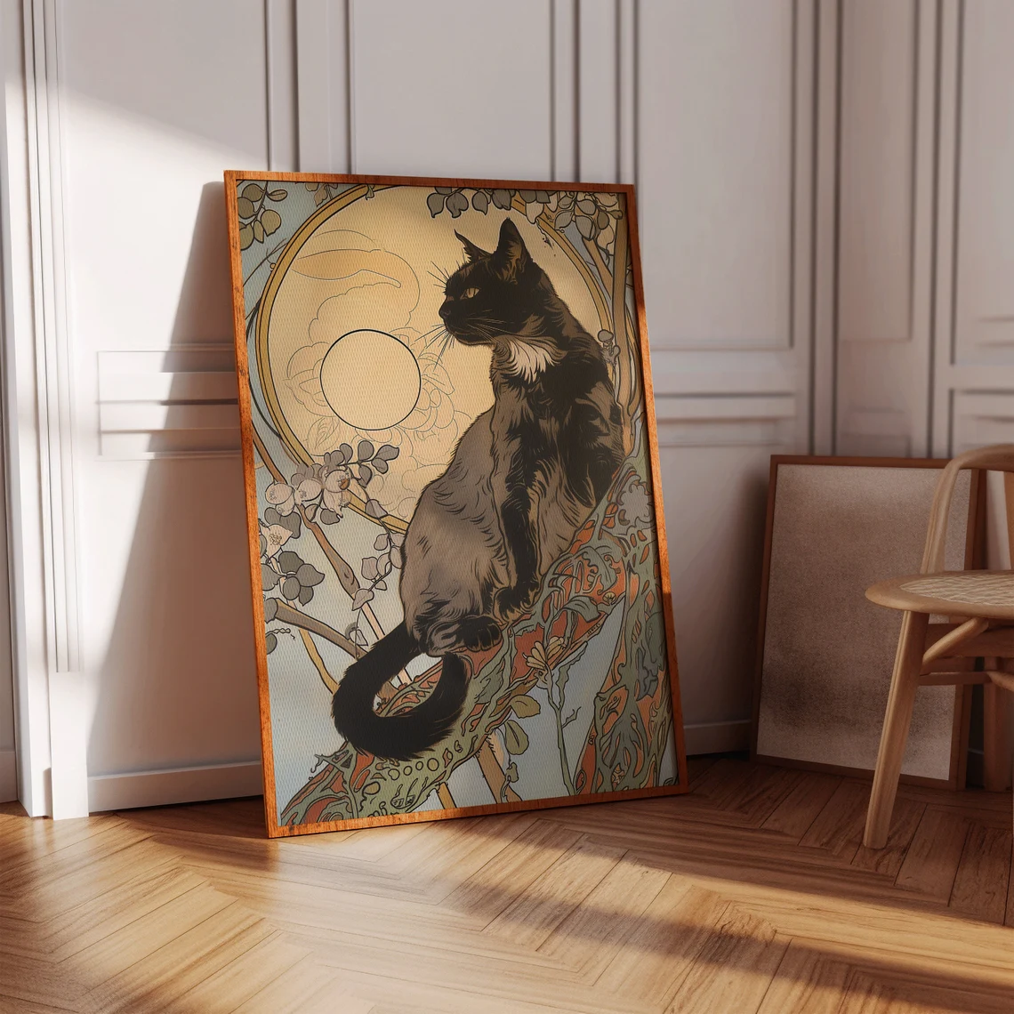 Schwarze Katze, die auf einem  – Family Tree Print Bewertung und Preis