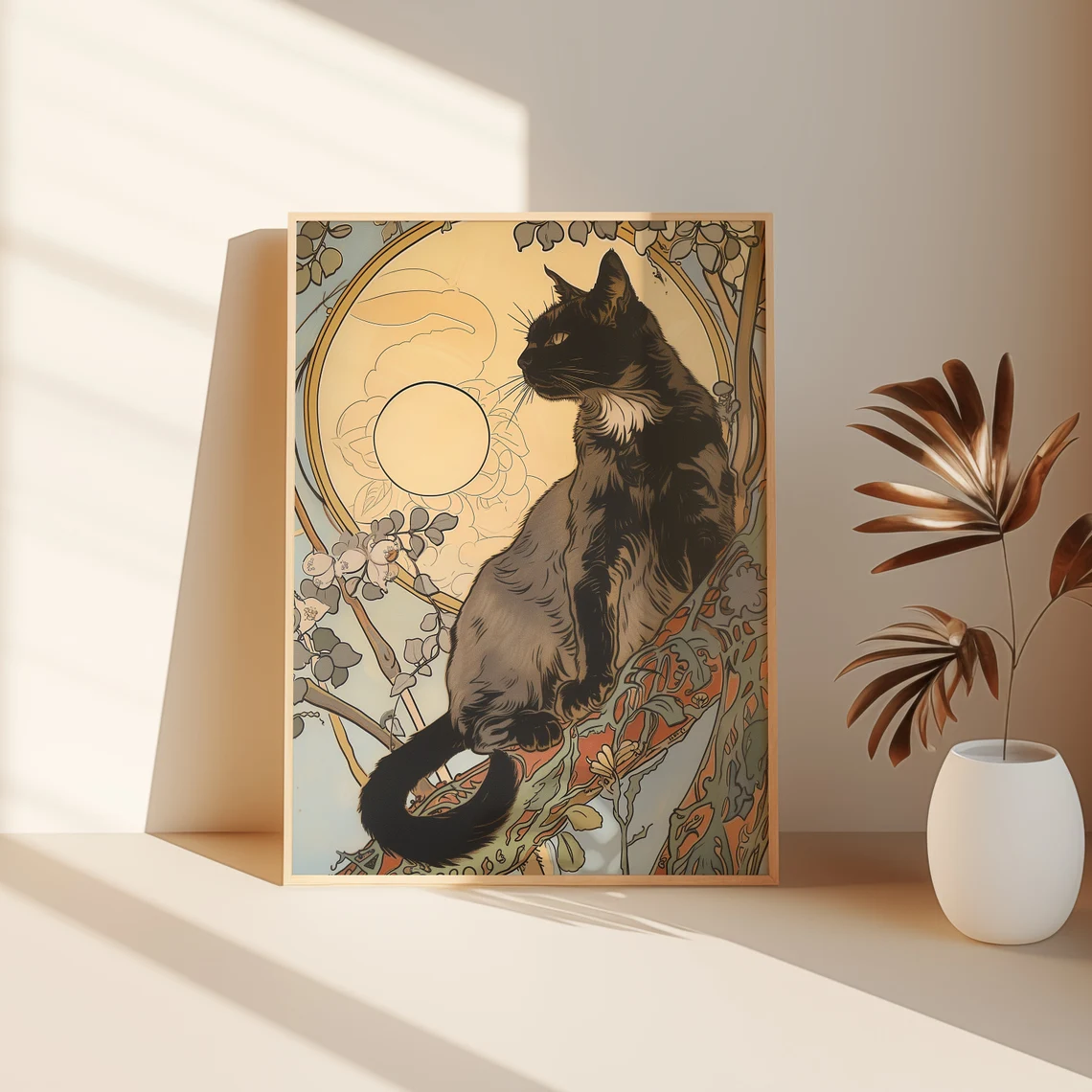 Schwarze Katze, die auf einem  – Family Tree Print Bewertung und Preis